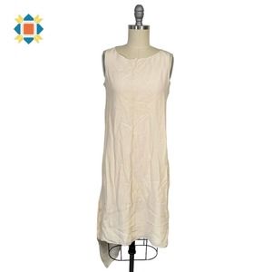 Eileen Fisher Women XXS Cream Peach Asymmetric Sleeveless Silk Alabaster Dress